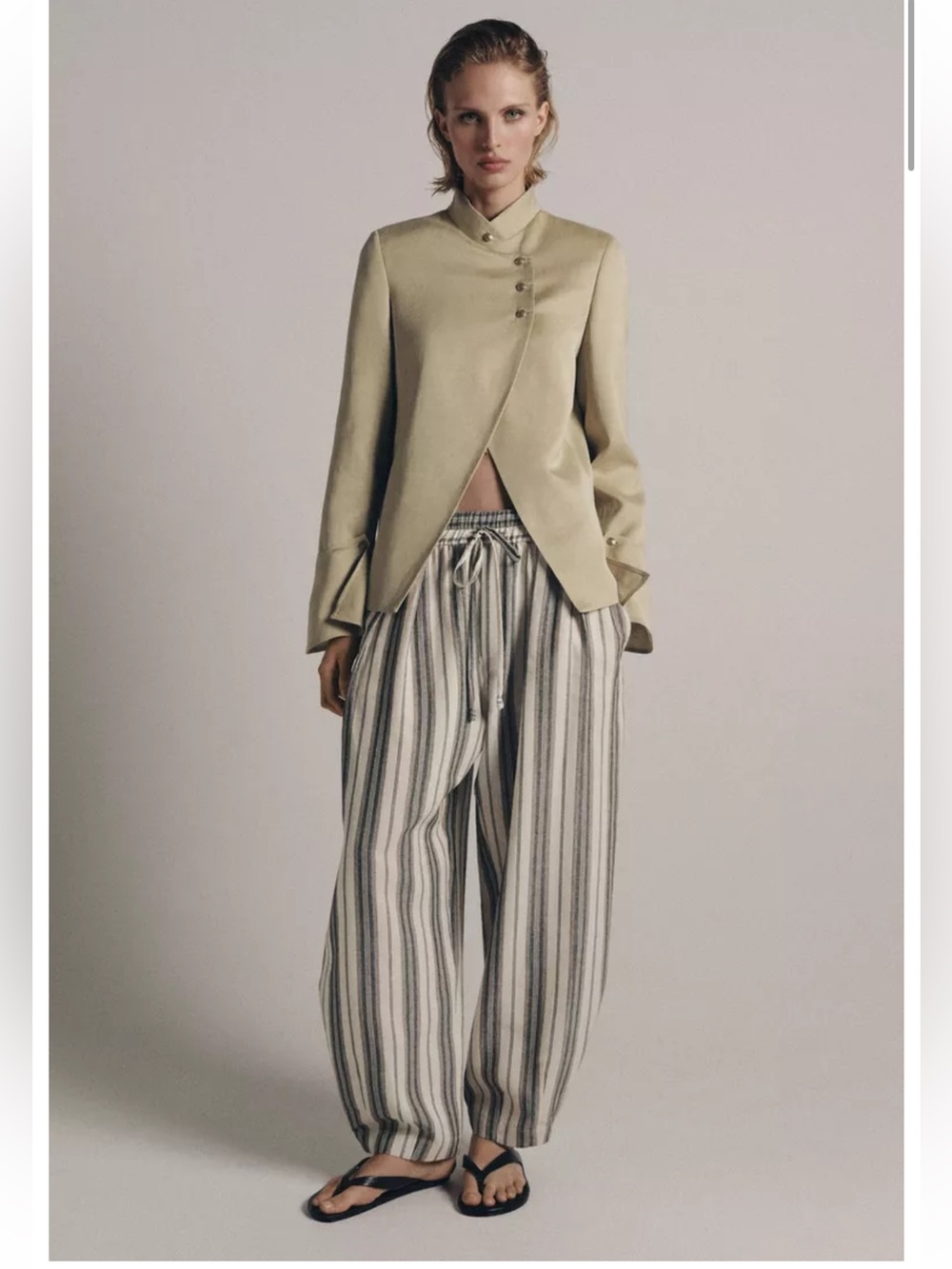 Zara NWT STRIPED PYJAMA-STYLE TROUSERS MED